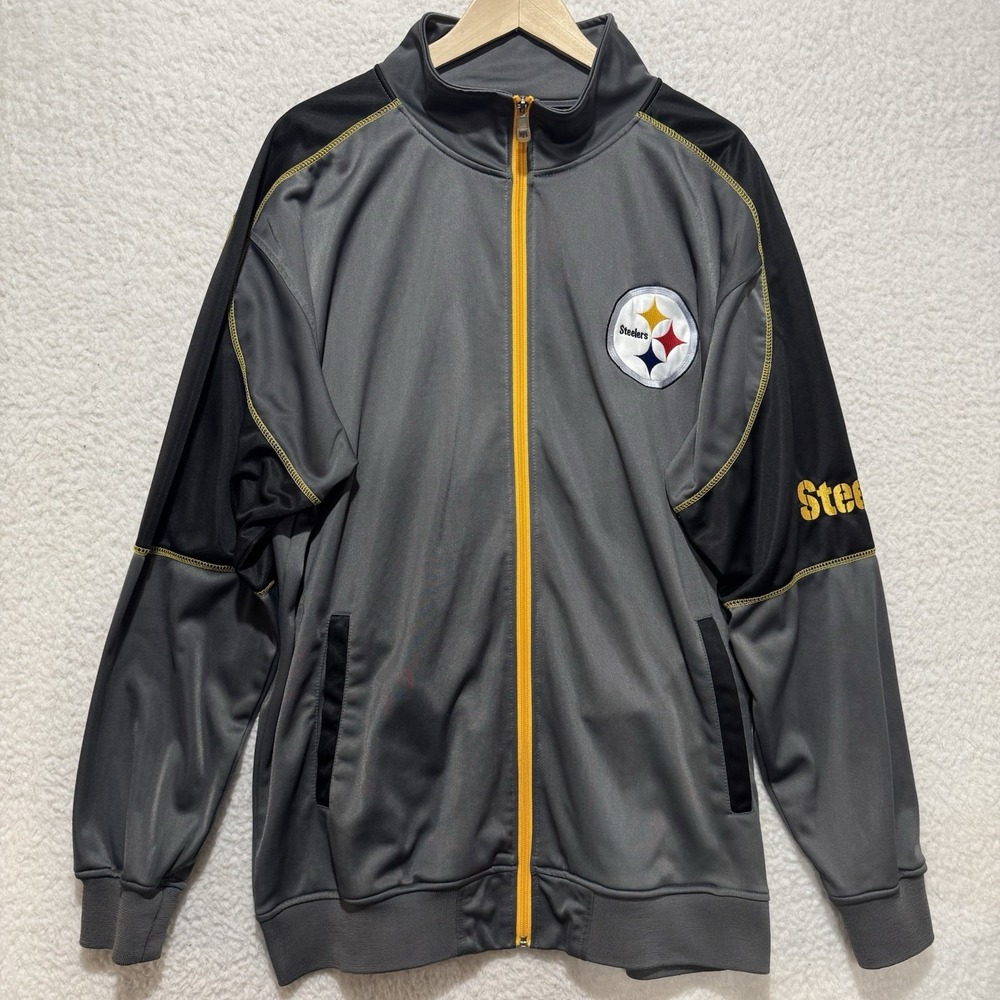 Pittsburgh Steelers NFL Mens Gray 2XT Embroidered Full Zip Jacket